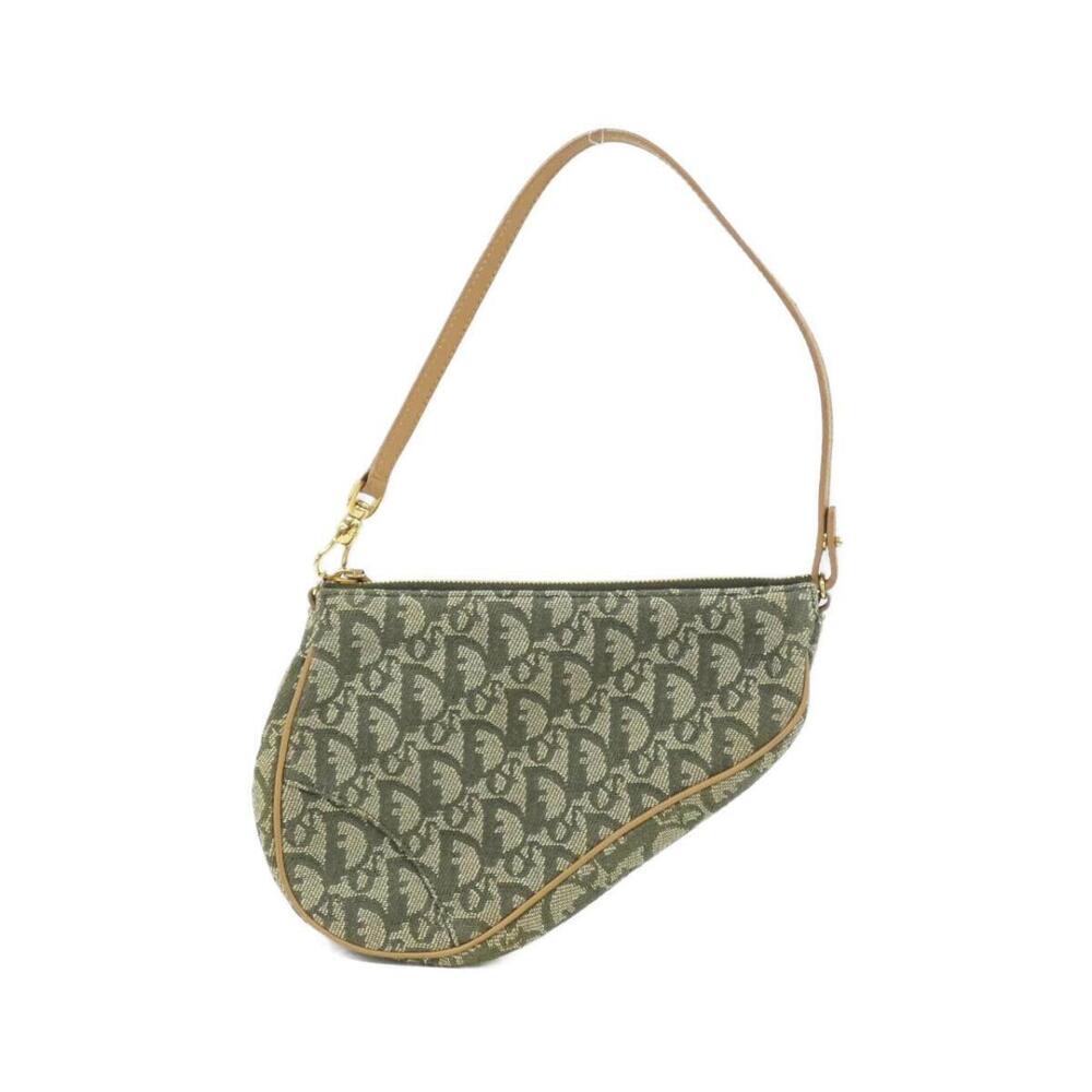 Christian Dior Bag Saddle Oblique canvas green tan leather